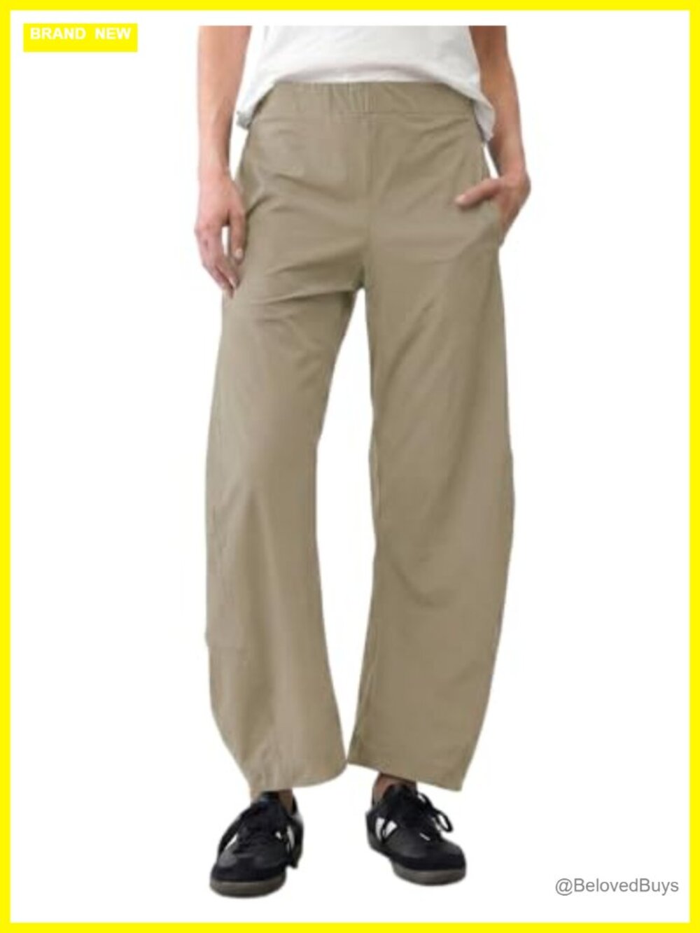 Wide Leg Ankle Pants with Side Pockets Wrinkle Free Pull On Trousers